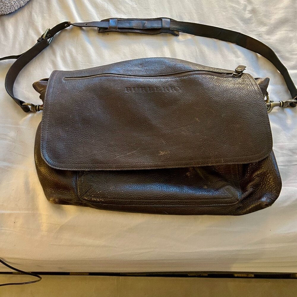 Burberry Dark Brown Leather Messenger Bag